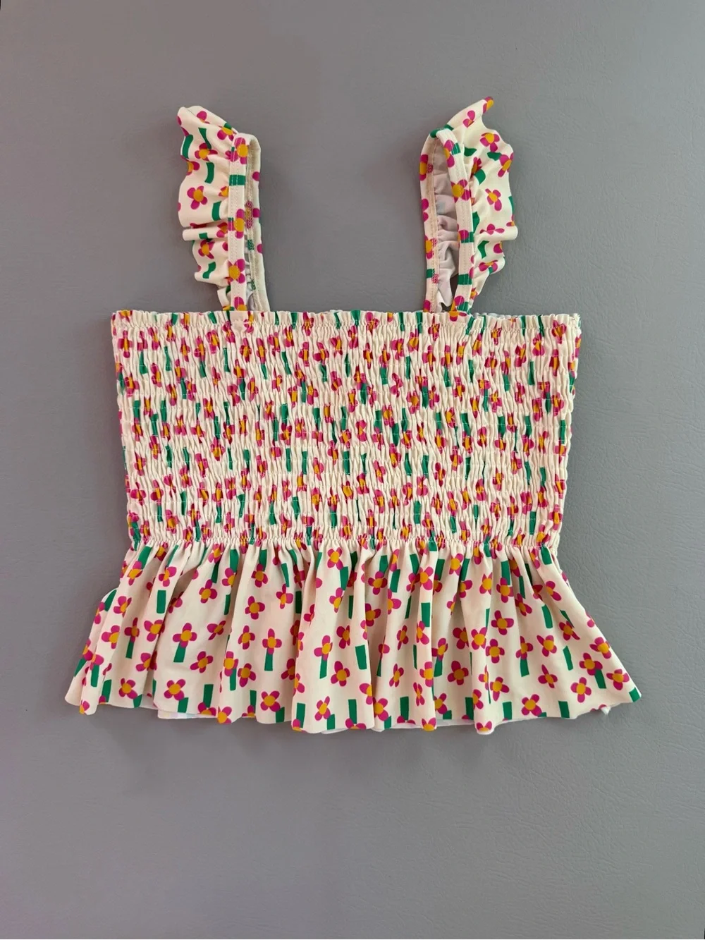 Hanna Andersson Smocked Mixie Pink Floral Swimsuit Top Only Sz 10 140cm - New